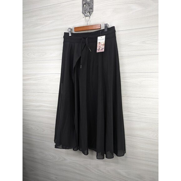 High Waisted Drawstring Contrast Mesh Split 2-in-1 Side Pocket Flowy Wide Leg Yo - Picture 6 of 8